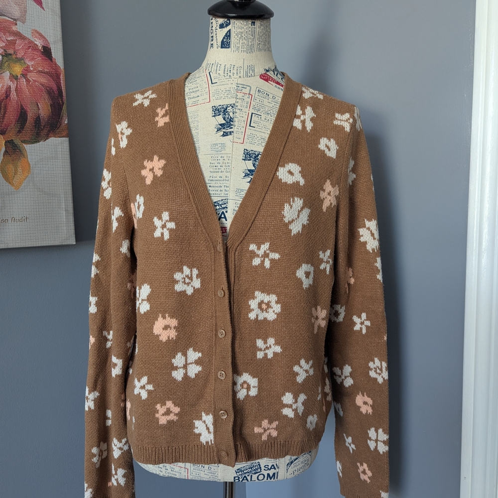 American Eagle Outfitters Brown Floral Cardigan